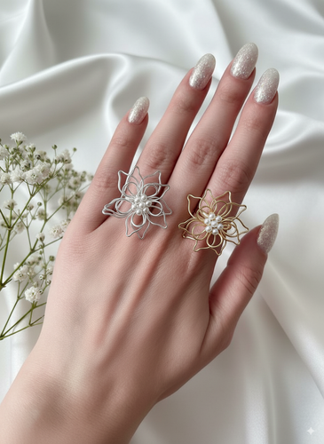 انگشتر مدل گل مرواریدی اندازه کوچیک جنس برنج و آبکاری رودیوم